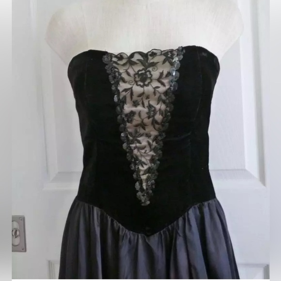 Vintage Gunne Sax Jessica McClintock Strapless Lined Tulle Velvet Sequin Dress - Picture 15 of 16